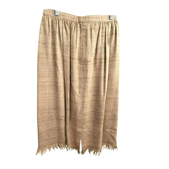 Vintage Handmade Raw Silk Tan Skirt With Fringe Hem Woven Texture HS146 - Picture 4 of 6